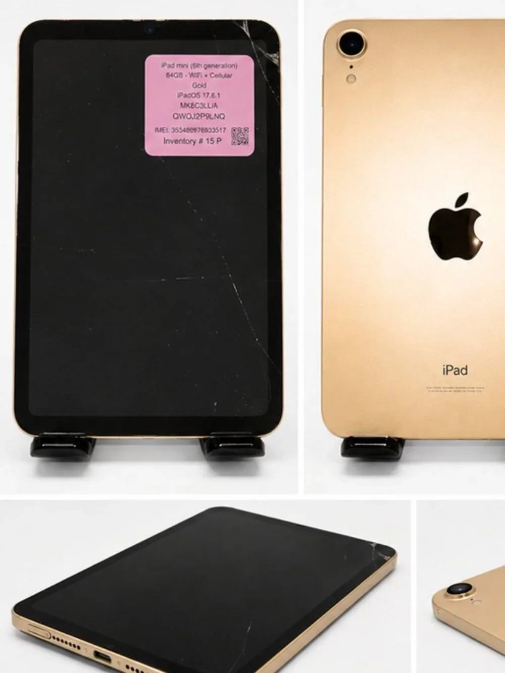 Apple iPad Mini 6 64GB WiFi + Cellular Black Cracked Screen Inventory #15P